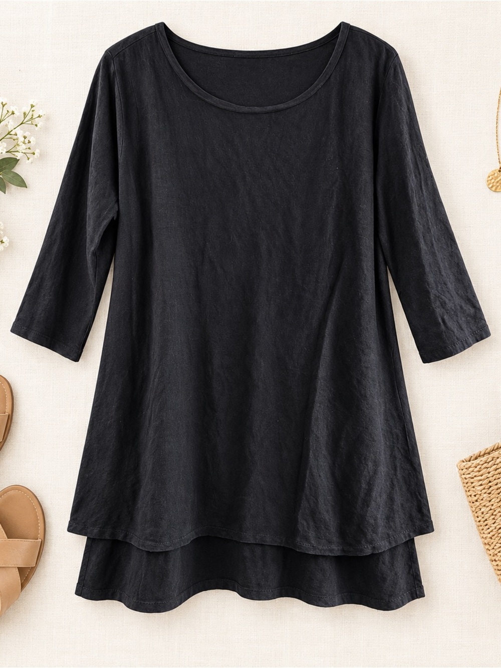 Cut Loose  Black Layered Tunic Top
